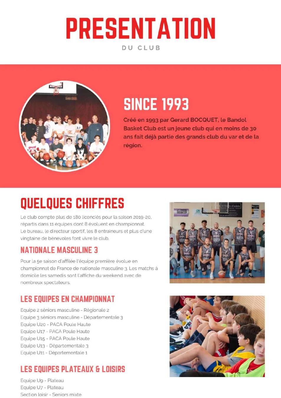 Présentation du club dans l'ancienne plaquette partenaires