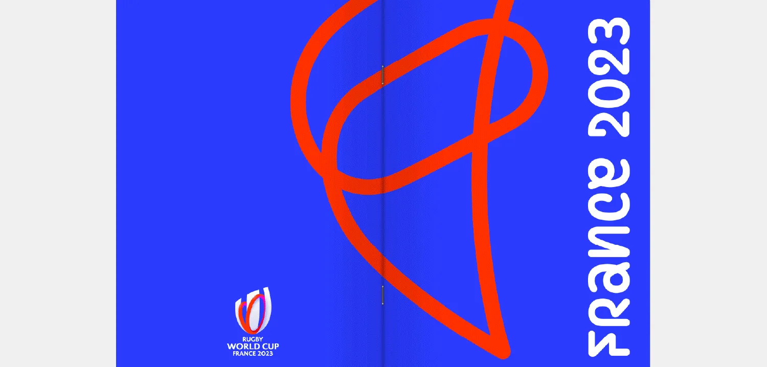 Identité Rugby World Cup France 2023 : signe rouge sur bleu