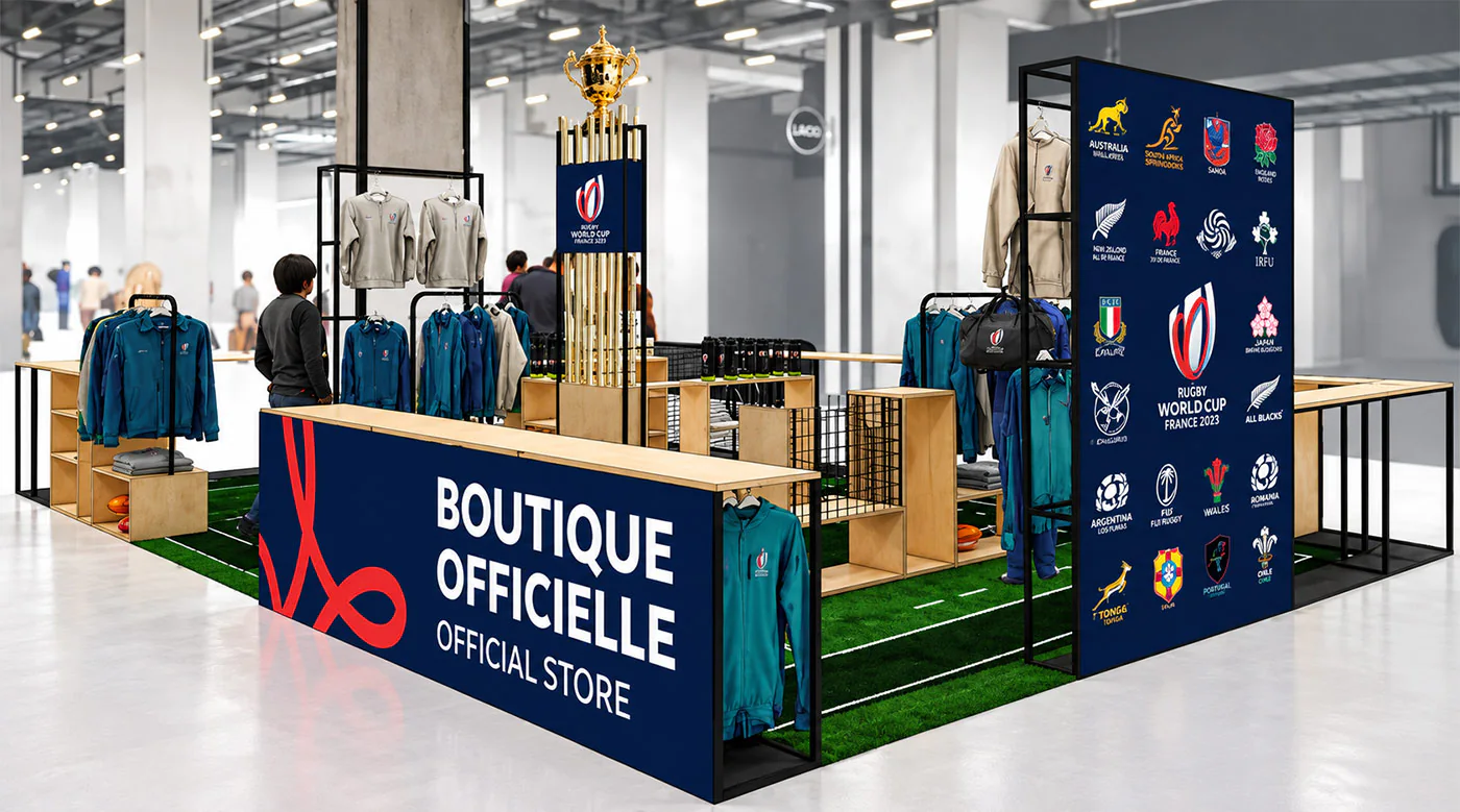 Vue de la boutique officielle Rugby World Cup France 2023, extraite du portfolio d'Eddy Lombard