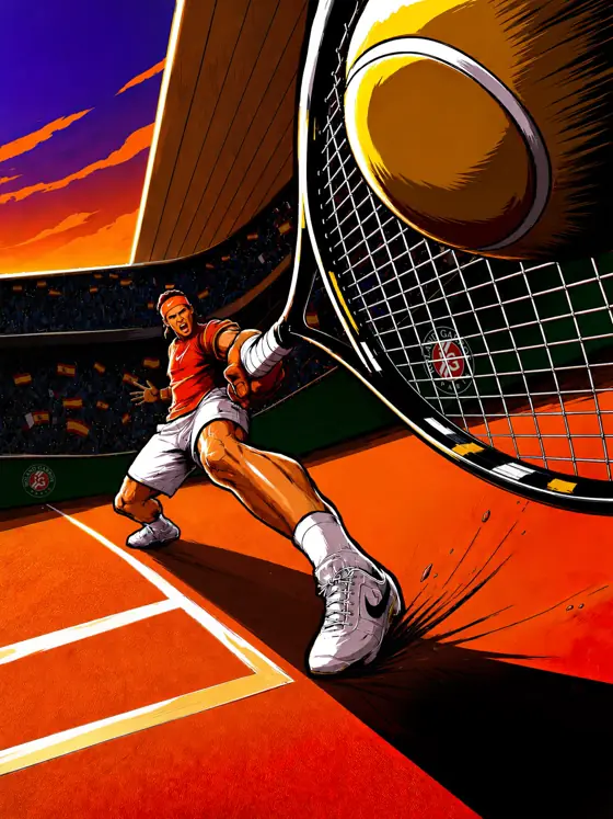 Affiche ONE SHOT, un joueur de tennis en pleine frappe, illustration sport