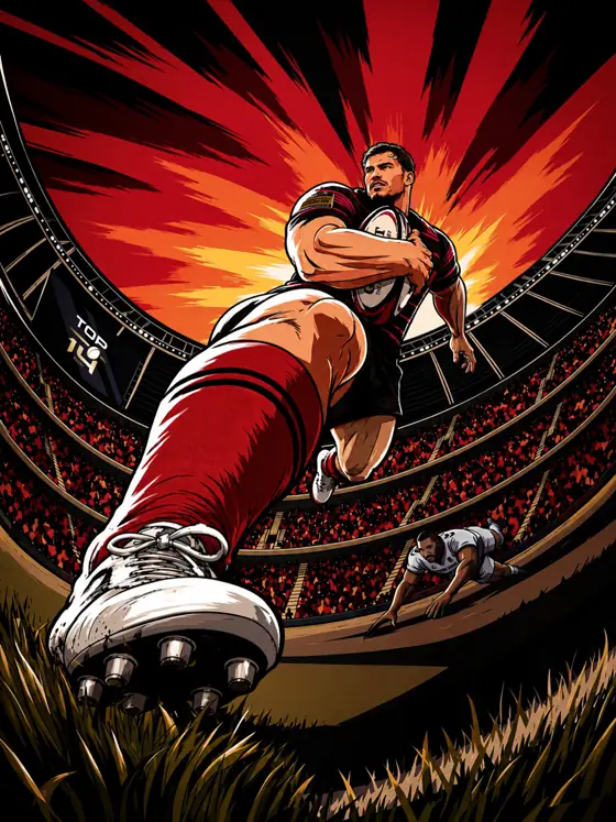 Affiche ONE SHOT, un rugbyman qui aplatit un essai, illustration sport